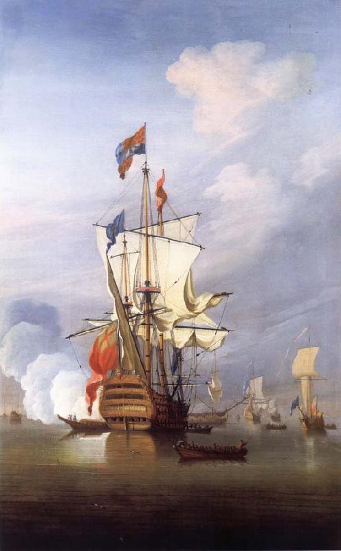 Monamy, Peter The First-rate ship Royal Sovereign stern  quarter view,in a calm oil painting image